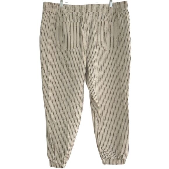 Loft Cream Striped Cotton Blend Jogger Pants Size XL - Picture 2 of 10